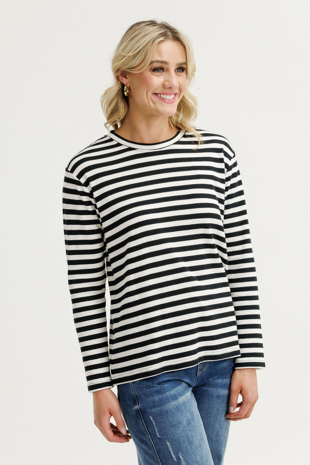 Long Sleeve Chris Tee - Black and White Stripes