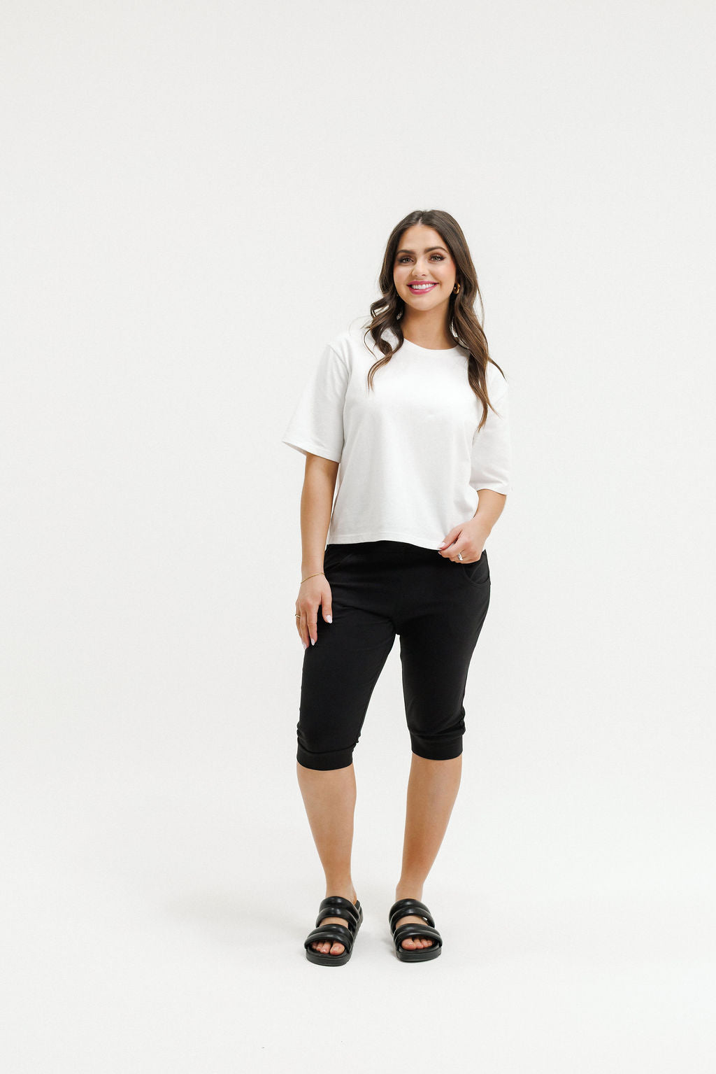 COMING SOON - 3/4 Apartment Pants - Black with Cherry/Blush Squiggle X