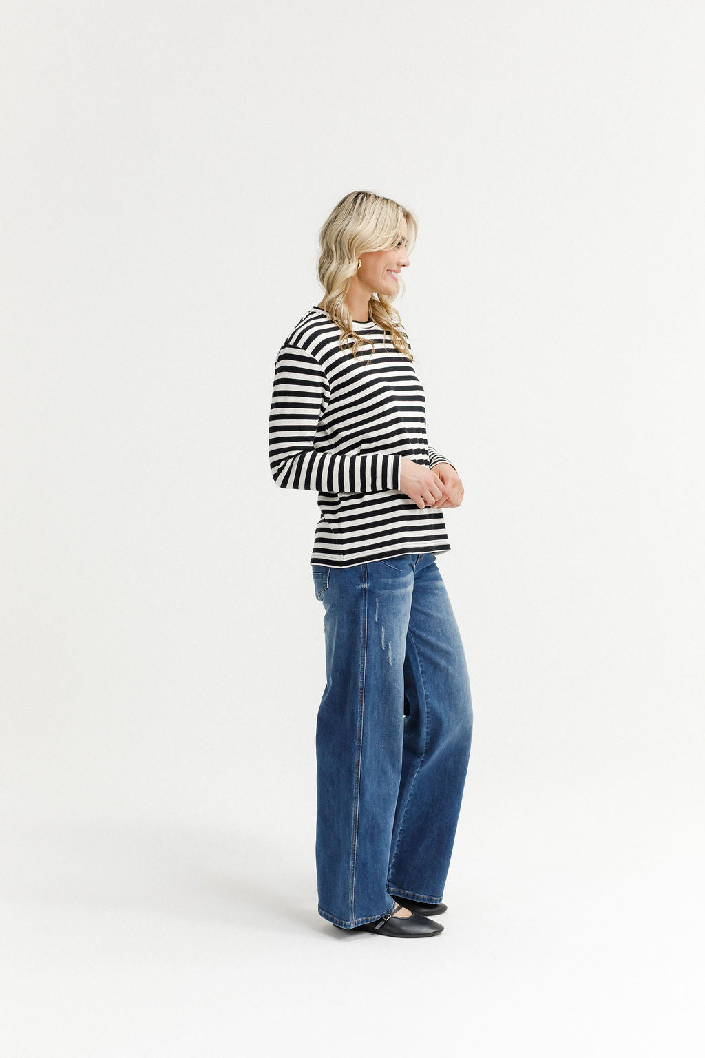 Long Sleeve Chris Tee - Black and White Stripes