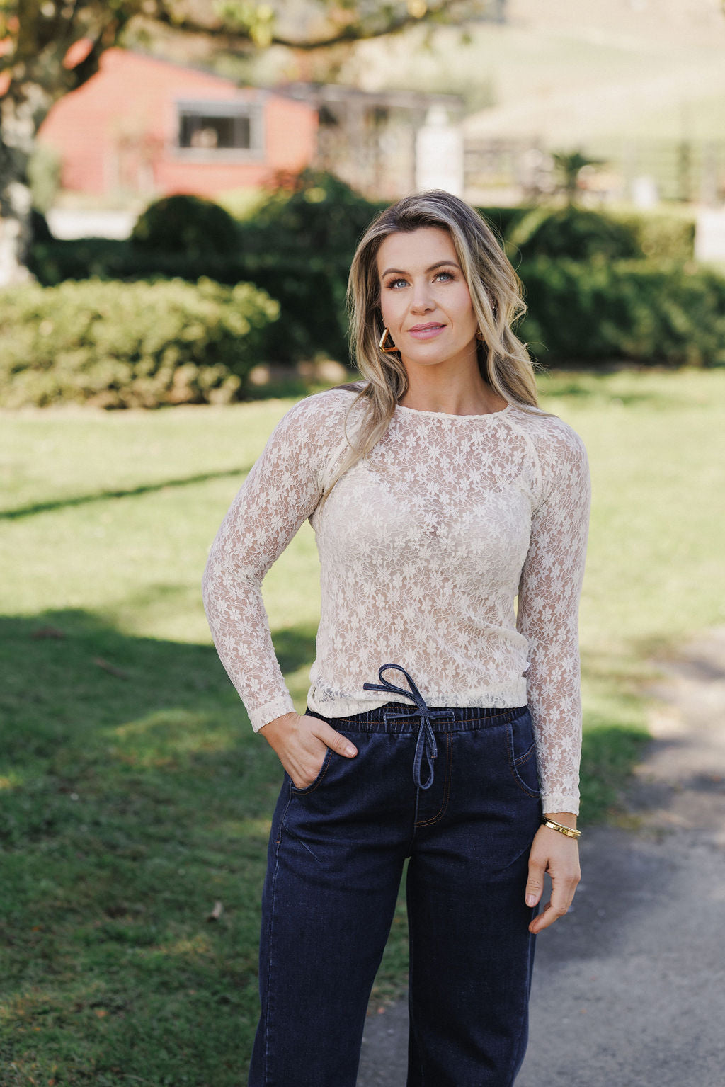 Knox Lace Long Sleeve - Cream Meadow