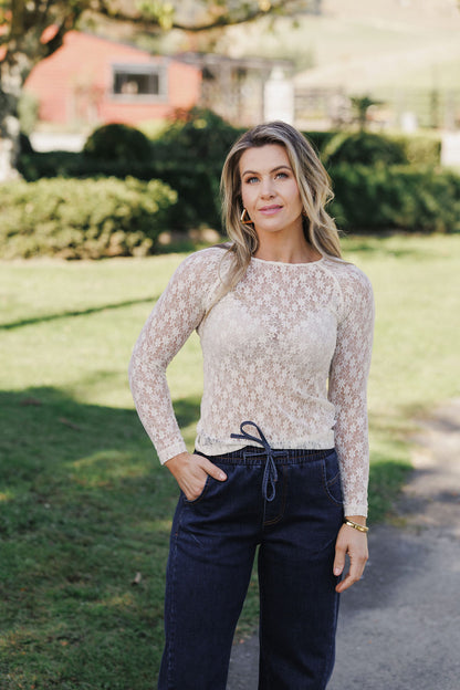 Knox Lace Long Sleeve - Cream Meadow
