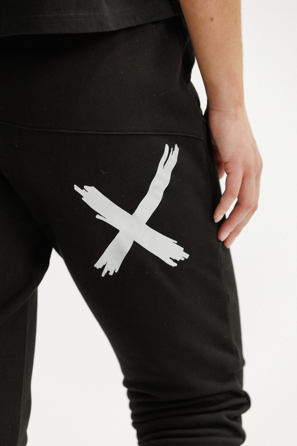 Apartment Pants - Alpine Weight - Black with Silver X and Striped Cuffs