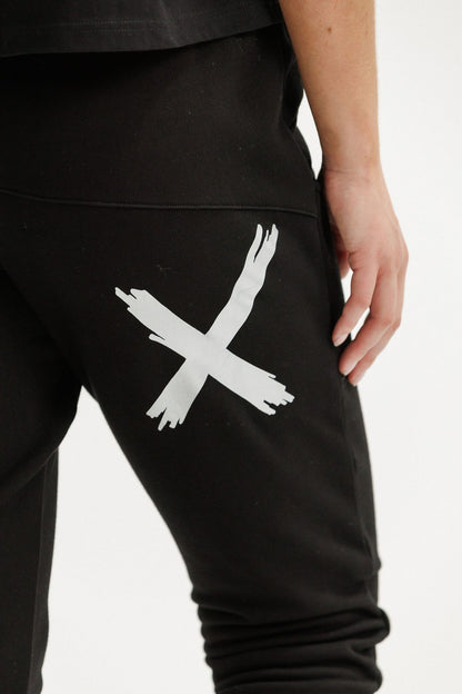 Apartment Pants - Alpine Weight - Black with Silver X and Striped Cuffs