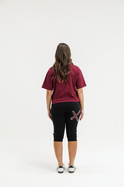 COMING SOON - 3/4 Apartment Pants - Black with Merlot/Blush X