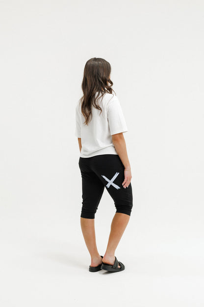 COMING SOON - 3/4 Apartment Pants - Black with Hydrangea Squiggle X