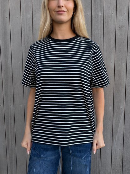 Lulu Tee - Black with White Stripes