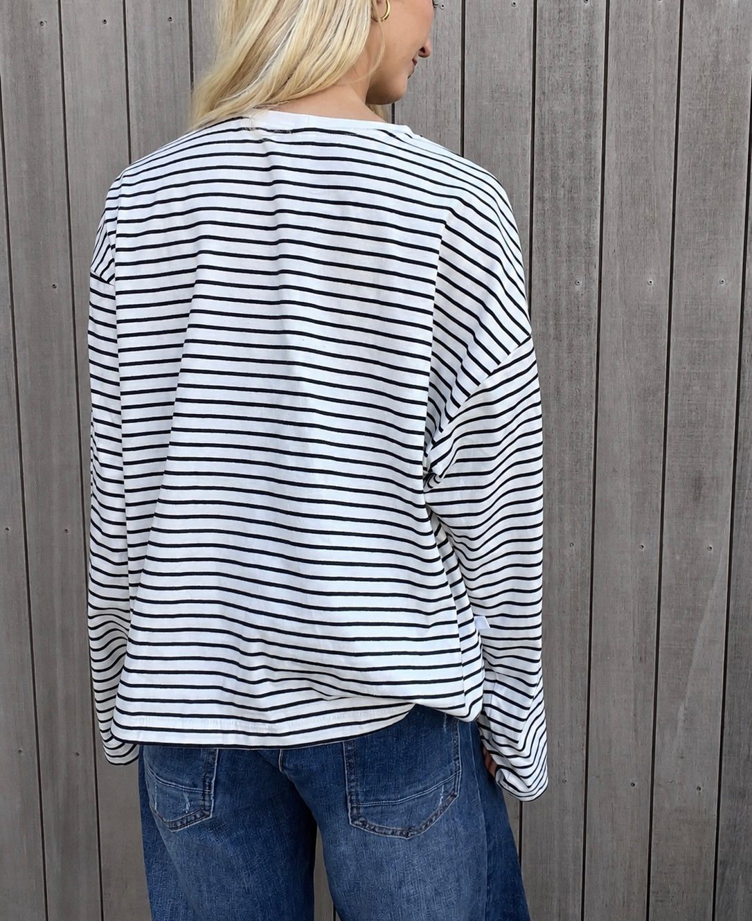Polly Long Sleeve - White with Black Stripes