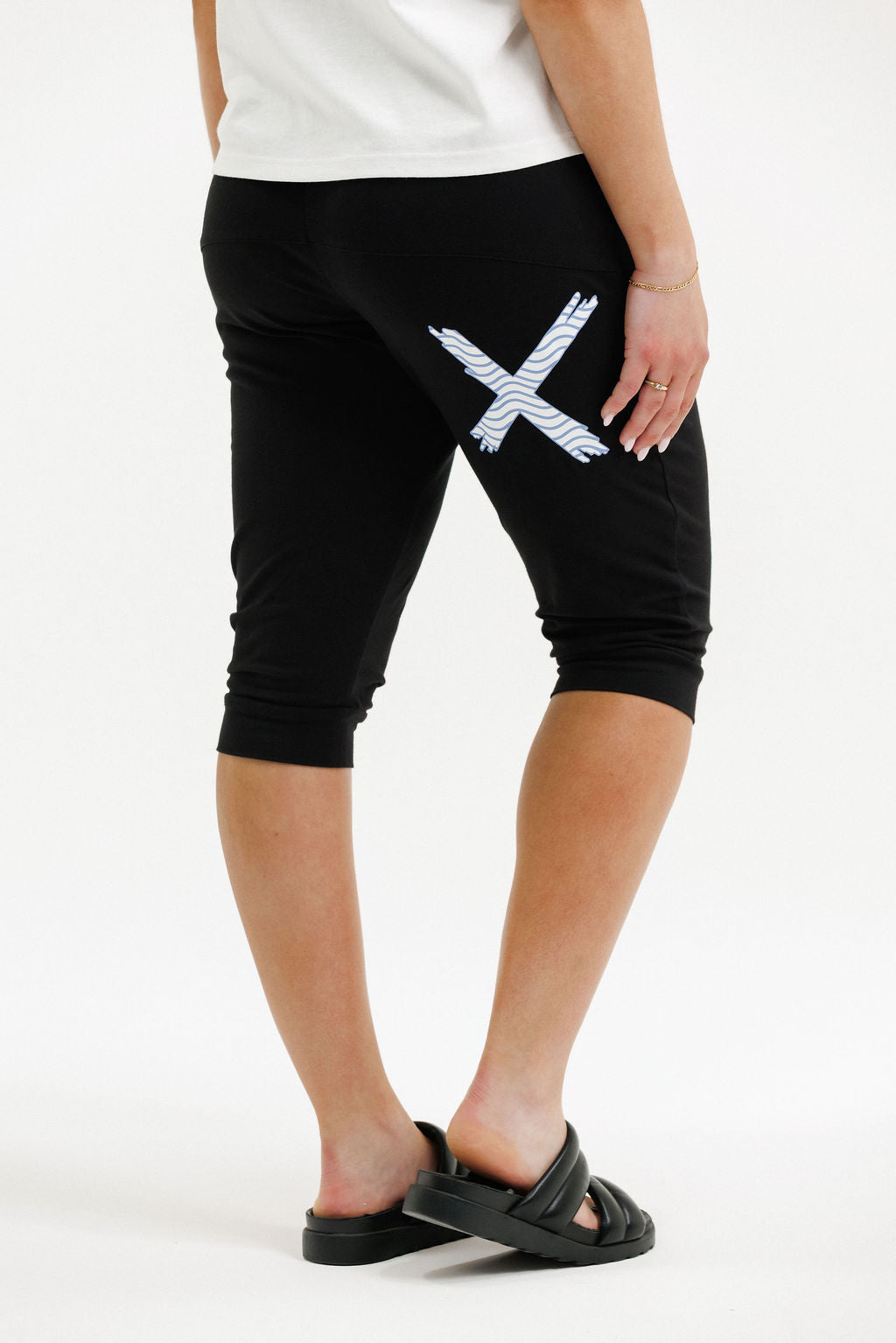 COMING SOON - 3/4 Apartment Pants - Black with Hydrangea Squiggle X