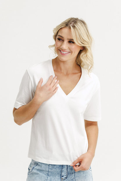 Coming Soon - V Neck Tee - Vanilla