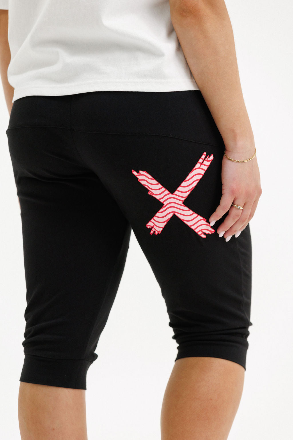 COMING SOON - 3/4 Apartment Pants - Black with Cherry/Blush Squiggle X