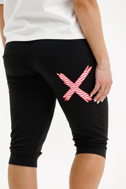COMING SOON - 3/4 Apartment Pants - Black with Cherry/Blush Squiggle X
