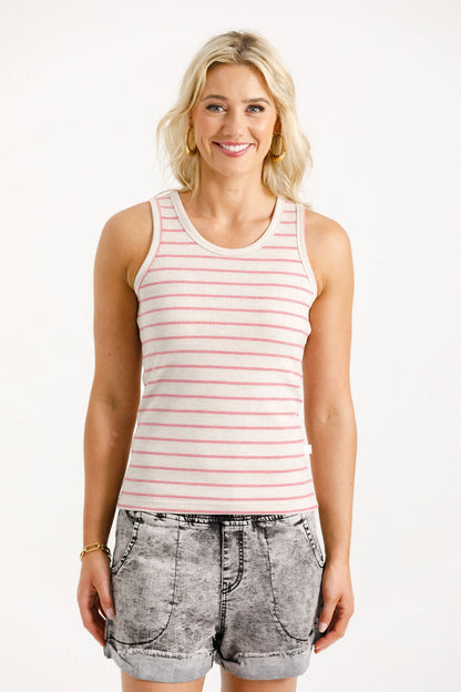 Coming Soon - Bobby Singlet - Ivory Bloom Stripes