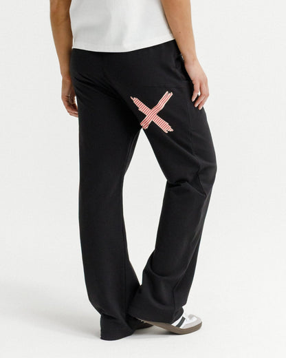 Avenue Pants - Winter Weight - Black with Coral Stripe X