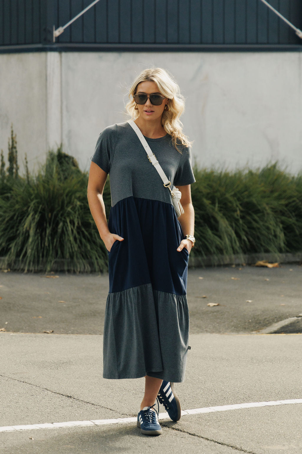 Kaitlin Dress - Charcoal and Navy