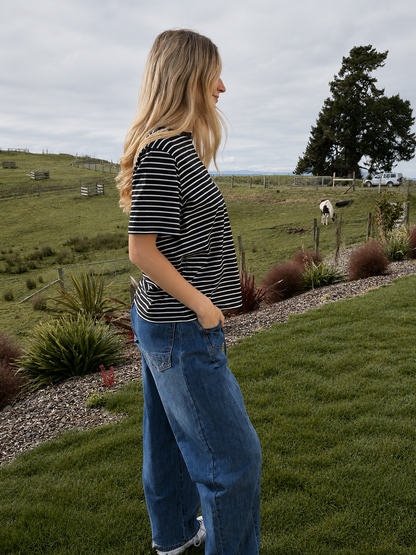 Lulu Tee - Black with White Stripes