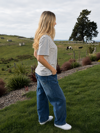 Lulu Tee - White with Black Stripes