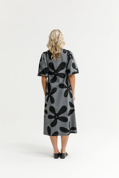 Ivy Midi Dress - Graphite Daisies