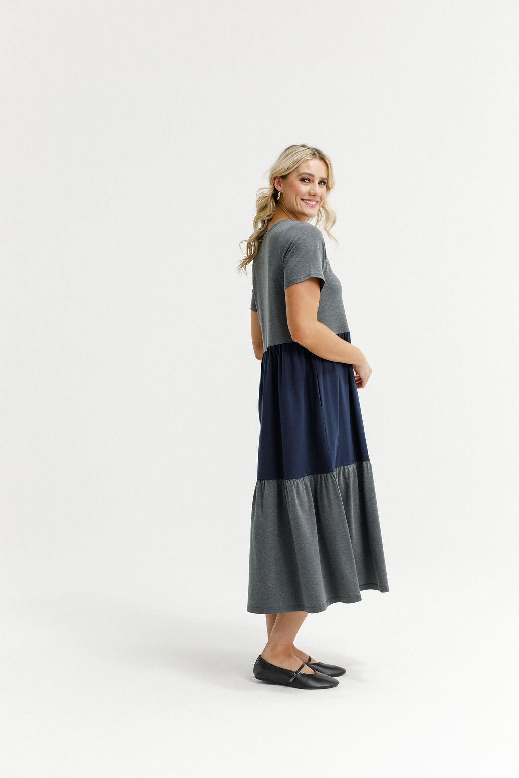 Kaitlin Dress - Charcoal and Navy