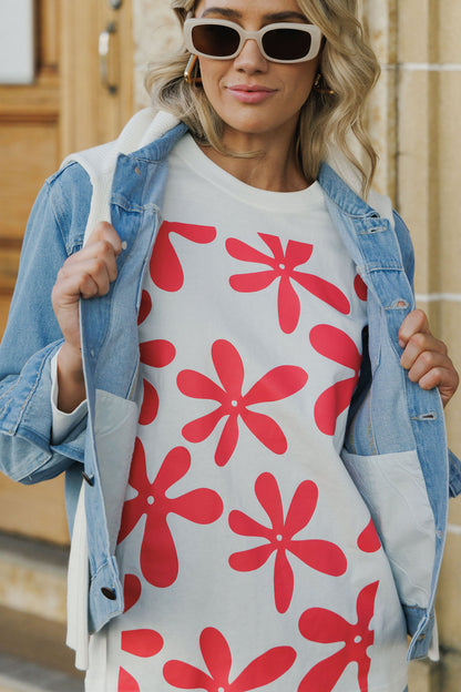 Long Sleeve Chris Tee - Coral Daisies