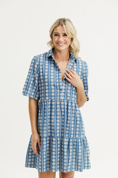 Coming Soon - Khloe Mini Dress - Blue Daisy
