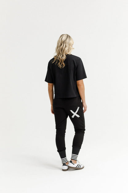 Apartment Pants - Alpine Weight - Black with Silver X and Striped Cuffs
