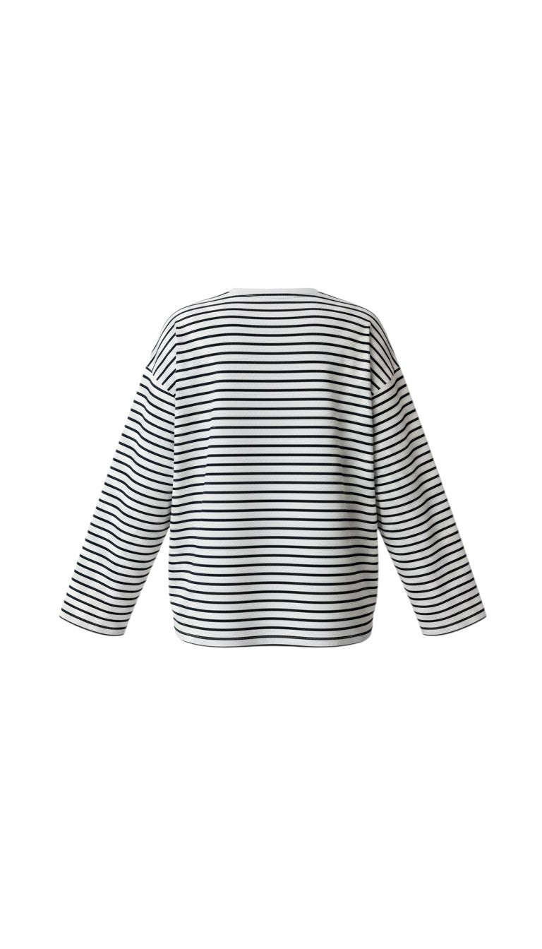 Polly Long Sleeve - White with Black Stripes