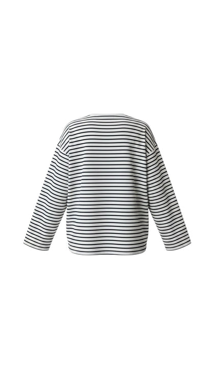 Polly Long Sleeve - White with Black Stripes