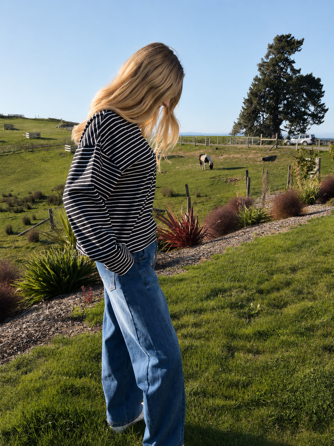 Polly Long Sleeve - Black with White Stripes