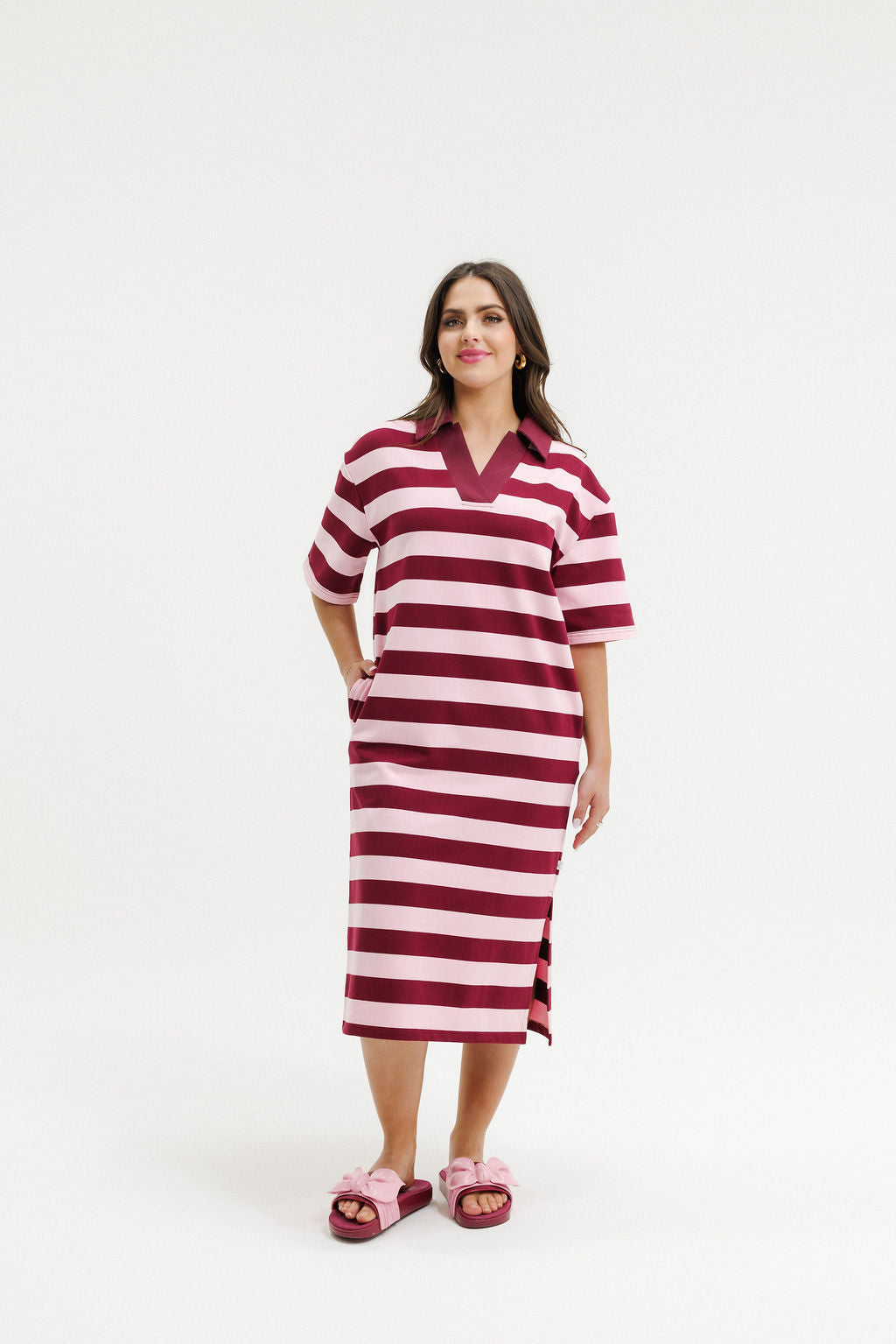 COMING SOON - Adela Dress - Merlot &amp; Blush Stripe