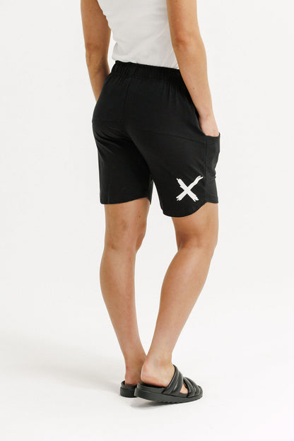 Apartment Shorts - Black with White X Print