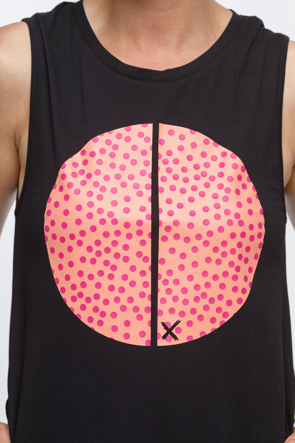 Taylor Singlet Dress - Sale - Black with Pink Yarrow Spot Placement Print