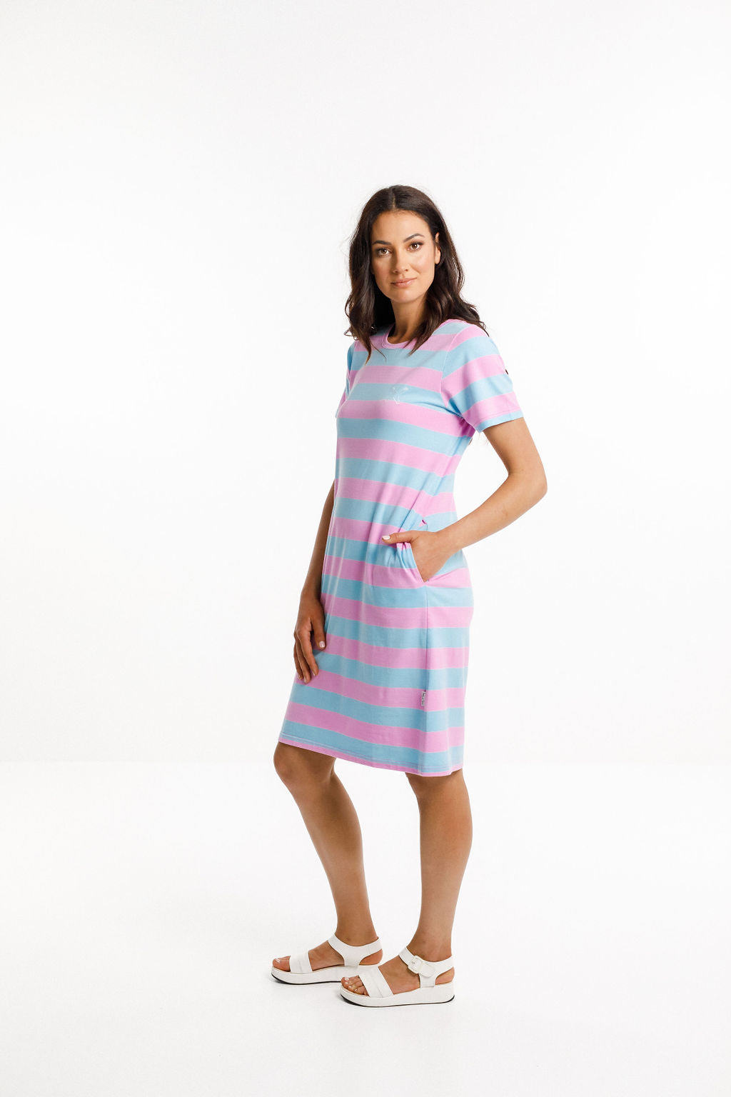 Taylor Tee Dress - Lollipop & Sky Stripe