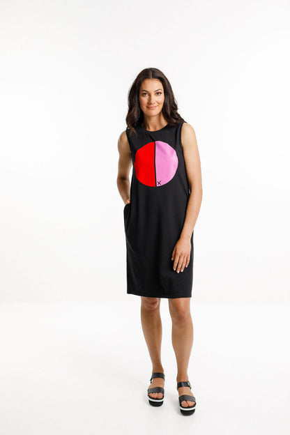 Taylor Singlet Dress - Sale - Black with Red Flocking/Lollipop Pink Cut Circle