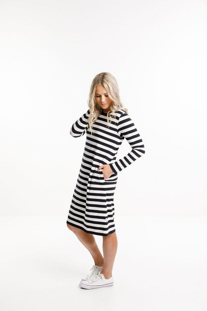 Long Sleeve Taylor Dress - Black &amp; White Stripes