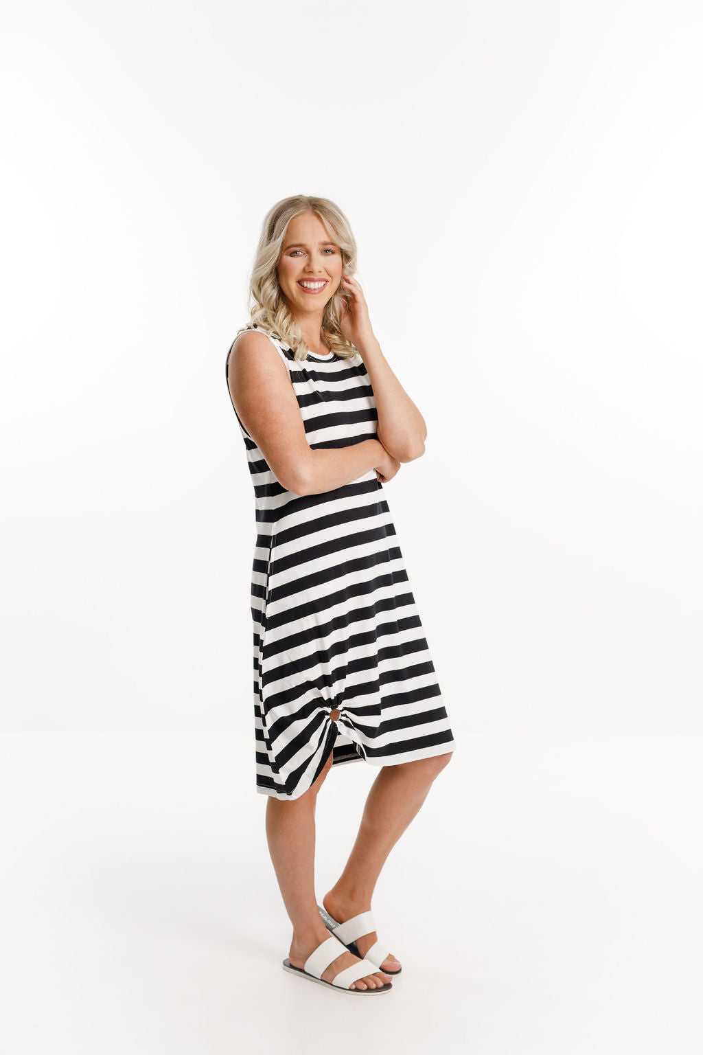 Jane Singlet Dress - Black and White Stripes