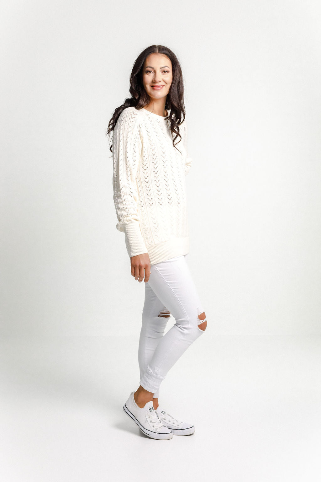 Knitted Grace Crew - Sale - Lace Cream