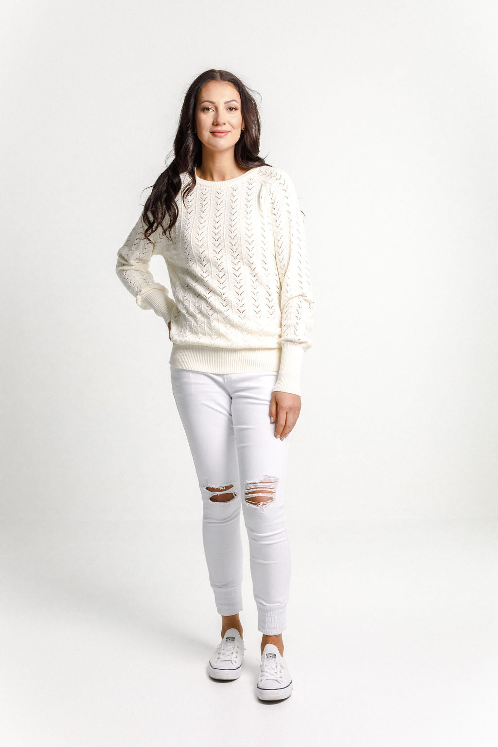 Knitted Grace Crew - Sale - Lace Cream