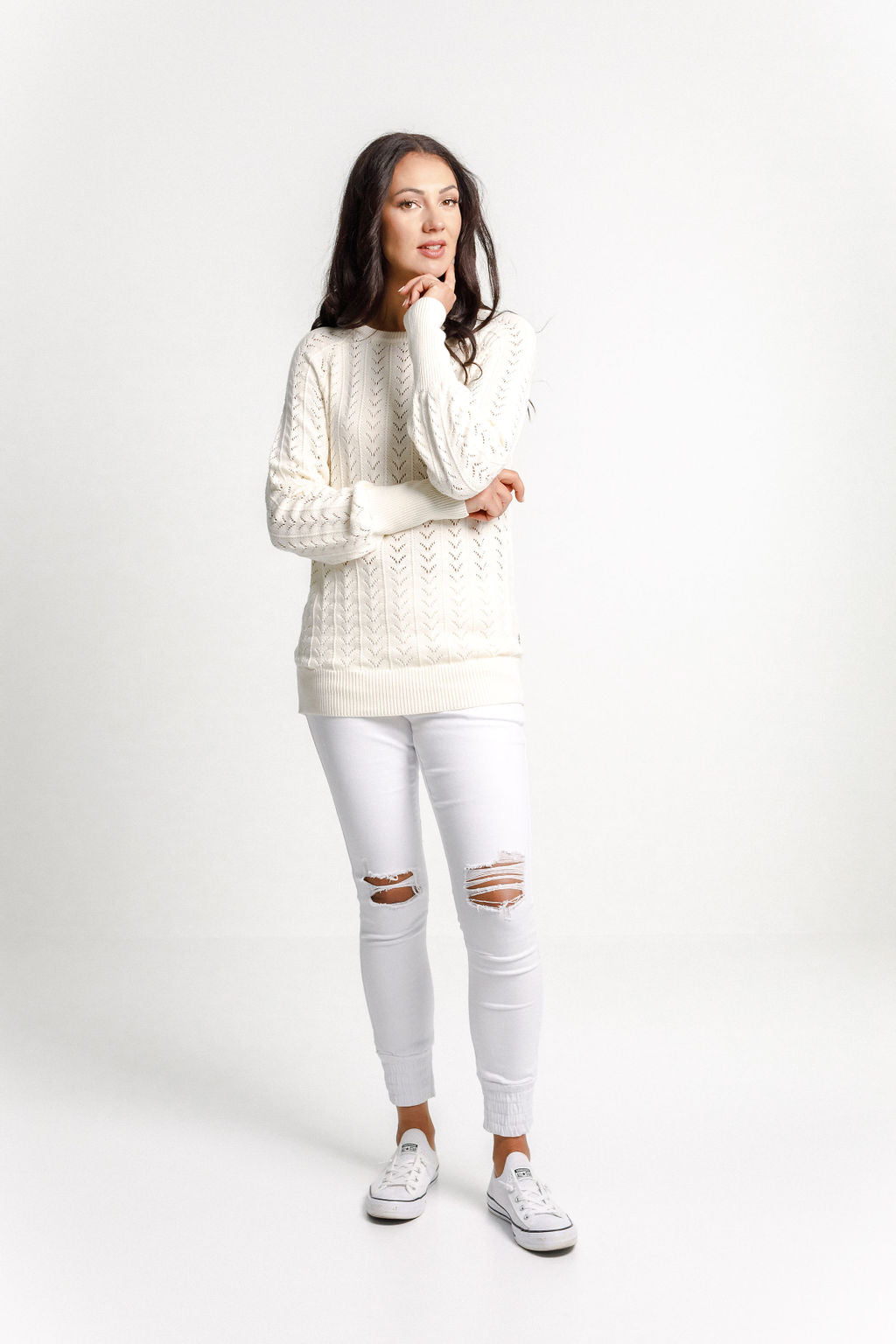 Knitted Grace Crew - Sale - Lace Cream