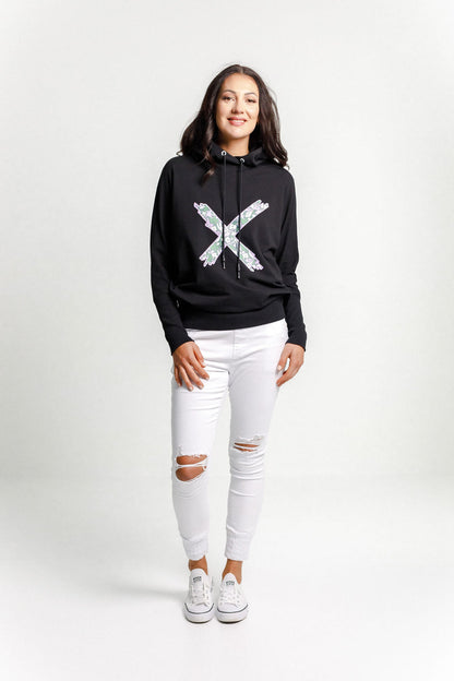 Ellen Hoodie - Winter Weight - Sale - Black with Meta Floral X