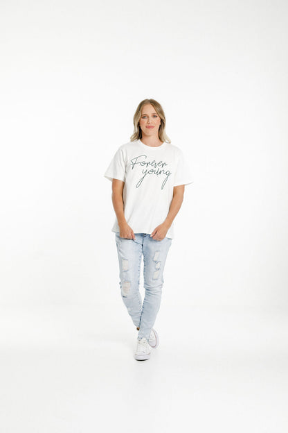 Chris Tee - Sale - White with Black Forever Young