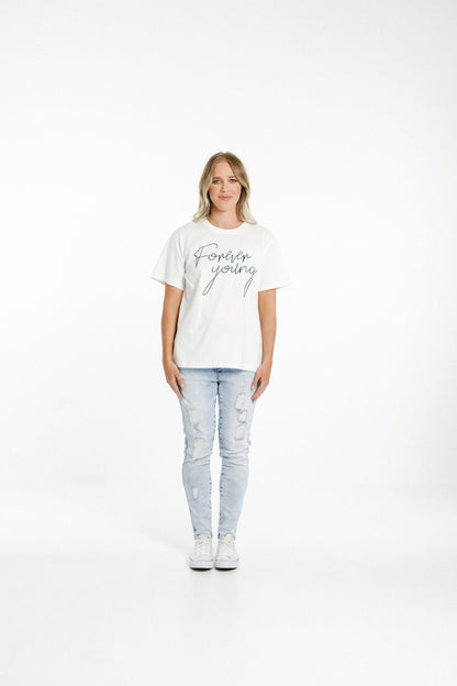 Chris Tee - Sale - White with Black Forever Young