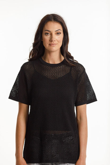 Chris Knitted Tee - Sale - Open Weave Black