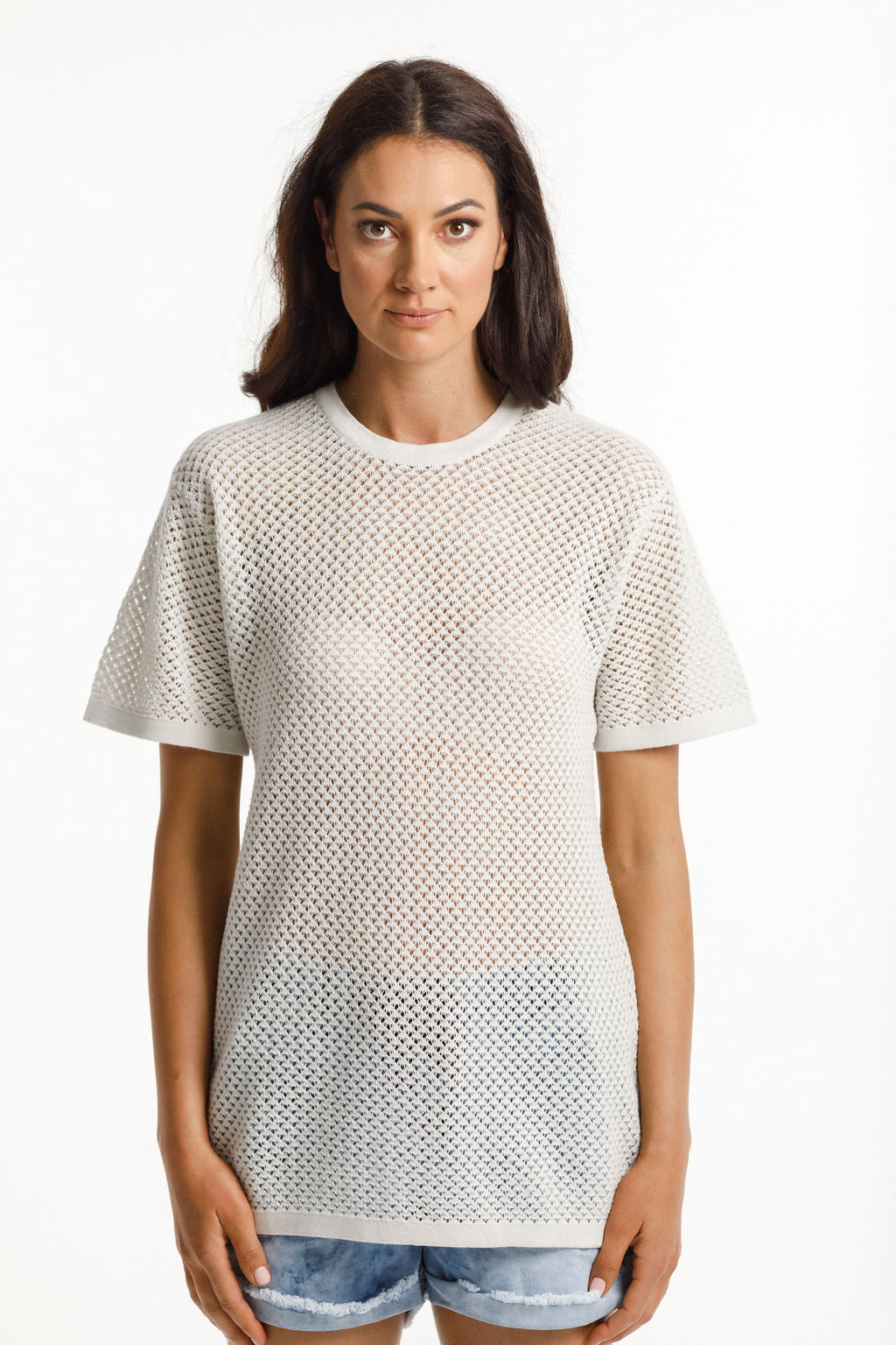 Chris Knitted Tee - Open Weave Riverstone