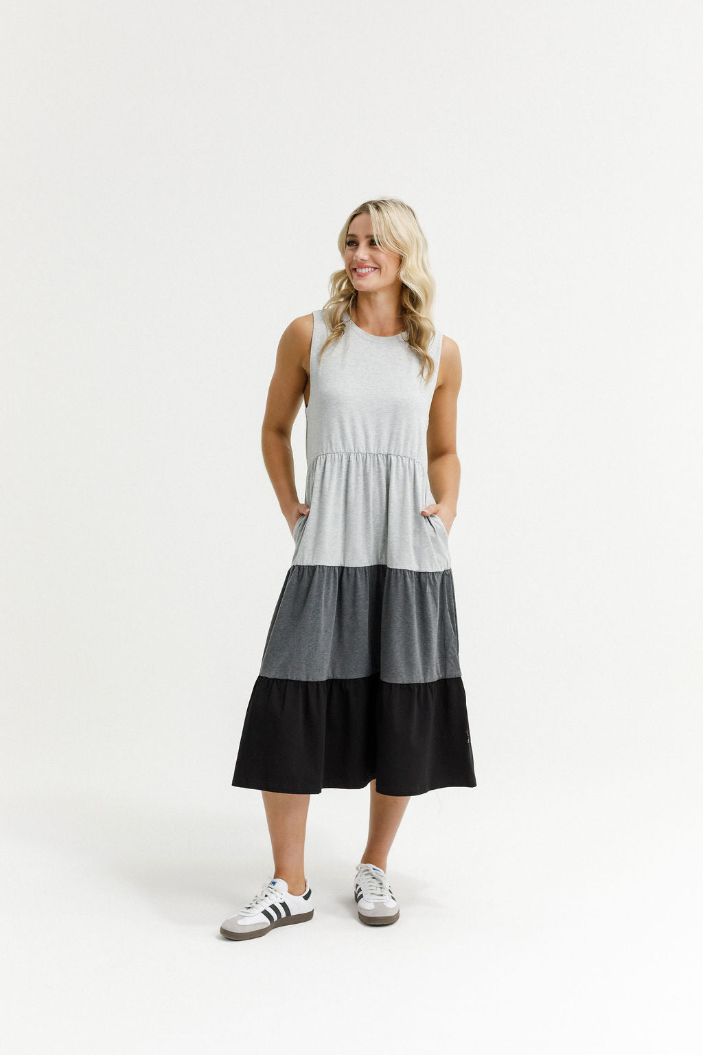Kendall Singlet Dress - Grey/Charcoal/Black