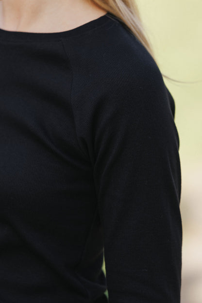 Ribbed Raglan Long Sleeve - Black