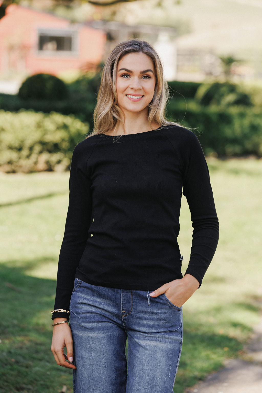 Ribbed Raglan Long Sleeve - Black
