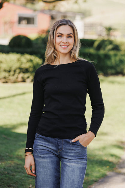 Ribbed Raglan Long Sleeve - Black