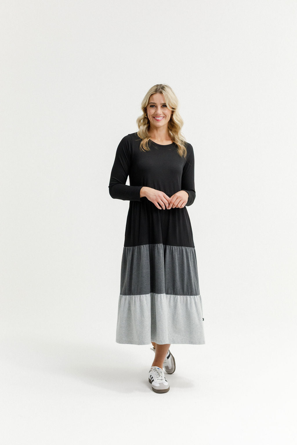 Long Sleeve Kendall Dress - Black/Charcoal/Grey