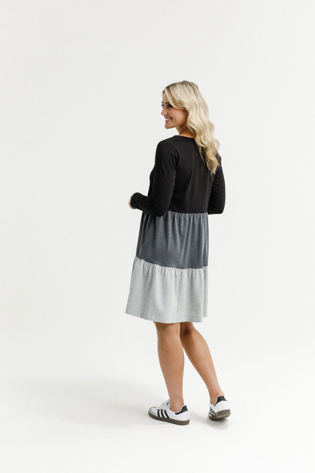 Long Sleeve Kylie Dress - Black/Charcoal/Grey