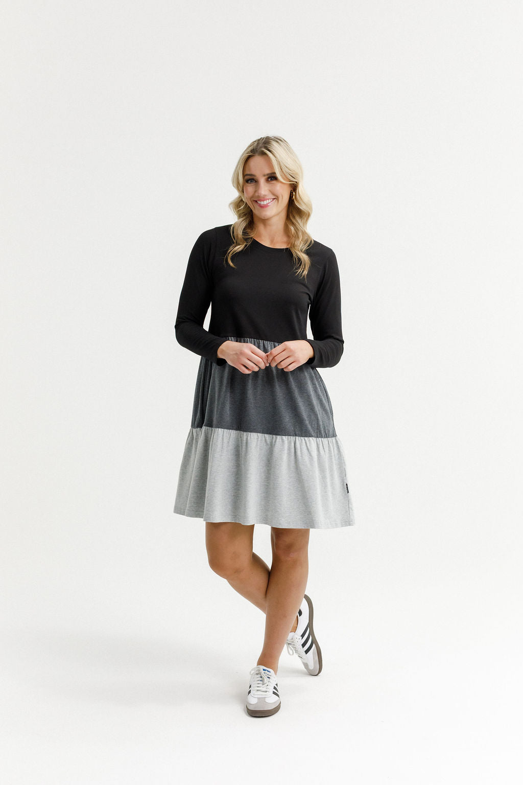 Long Sleeve Kylie Dress - Black/Charcoal/Grey